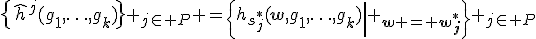 $\{\widehat{h}^j(g_1,\ldots,g_k)\} _{j\in P} =\{\left.h_{s^*_j}(\mathbf{w},g_1,\ldots,g_k)\right| _{\mathbf{w} = \mathbf{w^*_j}}\} _{j\in P}$