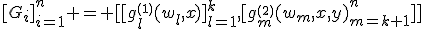 [G_i]_{i=1}^{n} = [[g_l^{_{(1)}}(w_l,x)]_{l=1}^k,[g_m^{_{(2)}}(w_m,x,y)_{m=k+1}^n]]