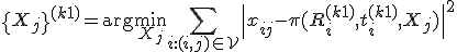 \{X_j\}^{(k+1)} = \arg\min_{X_j} \sum_{i:(i,j)\in\mathcal{V}} \|x_{ij}-\pi(R_i^{(k+1)},t_i^{(k+1)},X_j)\|^2