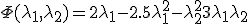 \Phi (\lambda _1 ,\lambda _2 ) = 2\lambda _1  - 2.5\lambda _1^2  - \lambda _2^2  + 3\lambda _1 \lambda _2