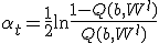 \alpha_t = \frac{1}{2} \ln\frac{1 - Q(b,W^l)}{Q(b,W^l)}