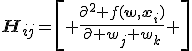 \mathbf{H}_{ij}=\left[ \frac{\partial^2 f(\mathbf{w},\mathbf{x}_i)}{\partial w_j w_k} \right]