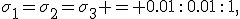 \sigma_1=\sigma_2=\sigma_3 = 0.01\,:\,0.01\,:\,1,