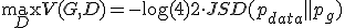  \max_D V(G, D) = -\log(4) + 2 \cdot JSD(p_{data} \parallel p_g) 