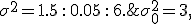 \sigma_0^2 = 3, \;\; \sigma^2=1.5\,:\,0.05\,:\,6.