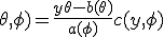  a(\phi) </0> и <tex> c(y, \phi) </0> — известные функции.
</dd></dl>
<p>==== Вывод математического ожидания и дисперсии ====
</p><p>Важнейшее свойство экспоненциального семейства состоит в том, что моменты распределения могут быть аналитически выражены через производные функции <tex> b(\theta) </0>. 
</p><p>Запишем логарифм функции плотности для одного наблюдения:
</p>
<dl><dd><tex> \ln f(y; \theta, \phi) = \frac{y\theta - b(\theta)}{a(\phi)} + c(y, \phi) 