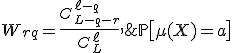 \mathbb{P}\bigl[ \mu(X)=a \bigr] \;\leq\; W_{rq} = \frac{C_{L-q-r}^{\ell-q}}{C_{L}^{\ell}},