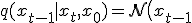 q(x_{t-1} \mid x_t, x_0) = \mathcal{N}\!\bigl(x_{t-1};\; \tilde\mu_t(x_t, x_0),\; \tilde\beta_t I\bigr),