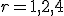 r = 1, 2, 4
