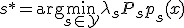 s^\ast = \arg\min_{s \in \mathcal{Y}}\lambda_sP_sp_s(x)