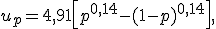 u_p=4,91\left[p^{0,14}-(1-p)^{0,14}\right],