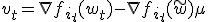 v_t = \nabla f_{i_t}(w_t) - \nabla f_{i_t}(\tilde{w}) + \mu