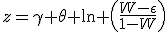 z=\gamma+\theta \ln \left(\frac{W-\epsilon}{1-W}\right)